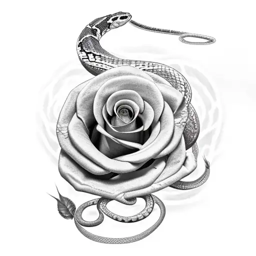 snake shedding skin wrapped around long stemmed rose  tattoo design idea