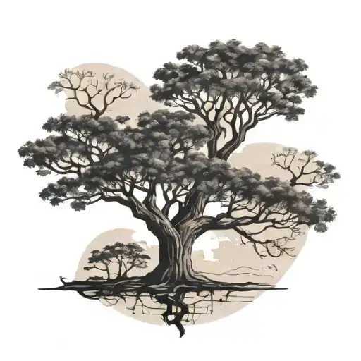 A minimalist tattoo of a boab tree silhouette with a map of your favorite travel destination inside, showcasing your connection to nature and exploration tattoo design idea