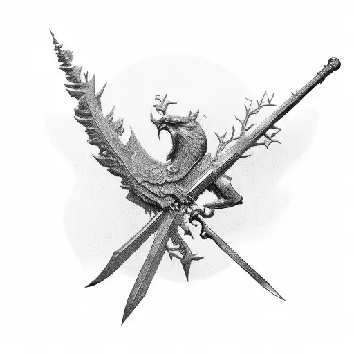 a halberd but made of a tree tattoo design idea