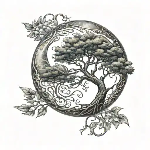 tree of life sun and moon intertwined tattoo design idea