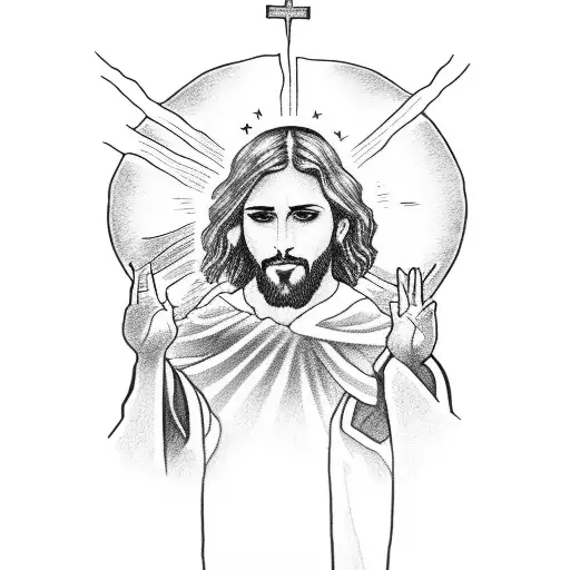 Jesus on a cross with the the following words around him, By His blood and in His name In His freedom I am free tattoo design idea