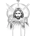 Jesus on a cross with the the following words around him, By His blood and in His name In His freedom I am free tattoo design idea