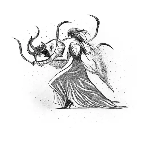 woman devil dancing with man tattoo design idea