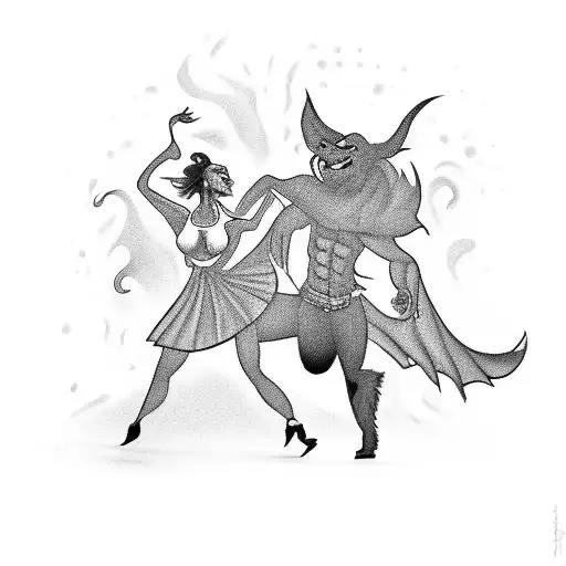 woman devil dancing with a man tattoo design idea