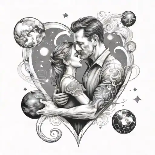 heart shaped tattoo  father holding daughter with universe inside the heart tattoo design idea