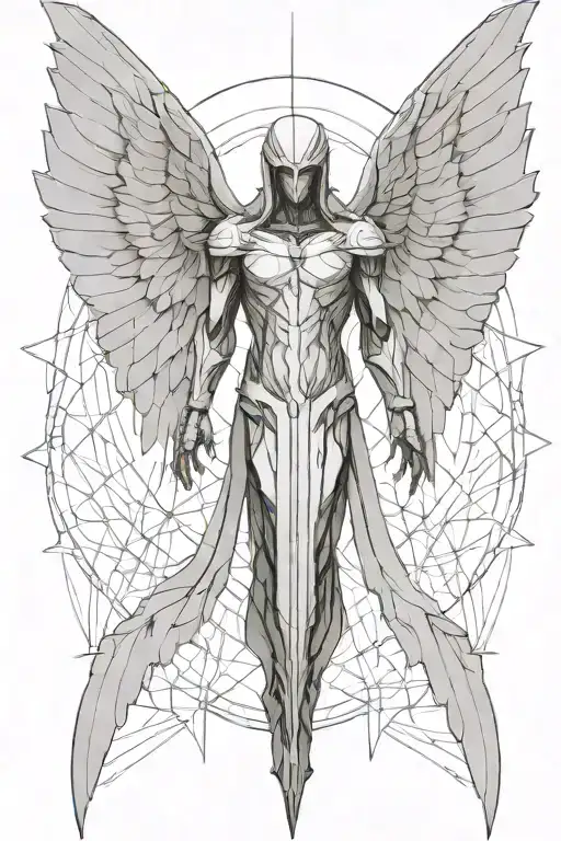tyrael angel, large ethereal wings spread tattoo design idea