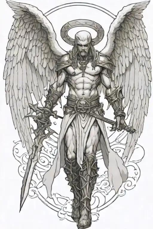 Tyreal angel from  Diablo II, holding spear tattoo design idea