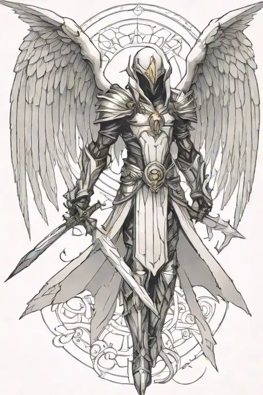 tyrael angel, spear piercing, scattering light  tattoo design idea