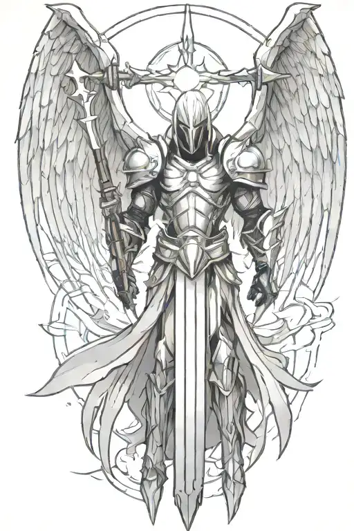 tyrael angel, spear piercing, scattering light  tattoo design idea