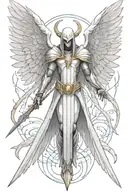 tyrael angel, large ethereal wings spread, spear piercing tattoo design idea