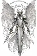 tyrael angel, large ethereal wings spread, spear piercing tattoo design idea