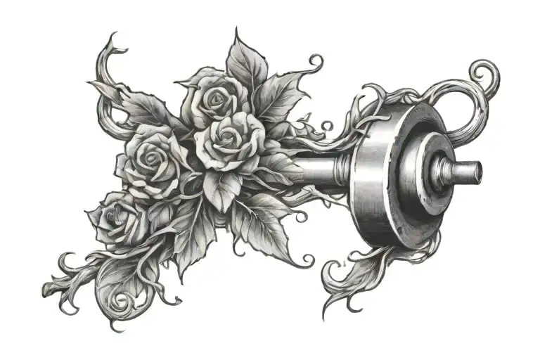 one barbell with roots and a vine wrapping tattoo design idea
