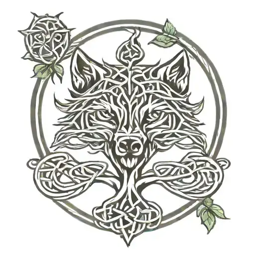 Celtic knot tree of life wolf head emerging tattoo design idea