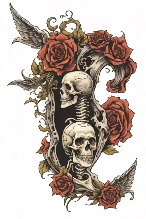 A tattoo on the back with a division in the middle, you can fill the bones of the back of the collarbone and vertebrae,  tattoo design idea