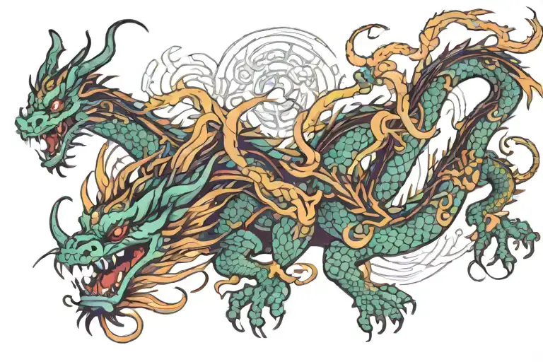 Asian dragon intertwined tattoo design idea