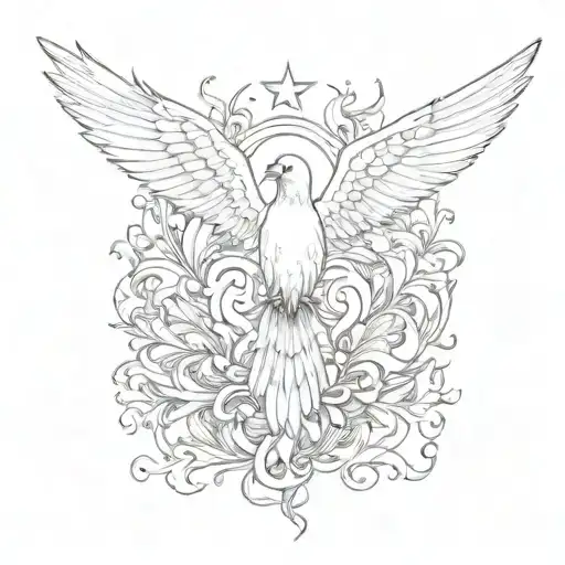 A sketch of XVIII • XI • MCMLXXVII written in the feathers of doves tattoo design idea