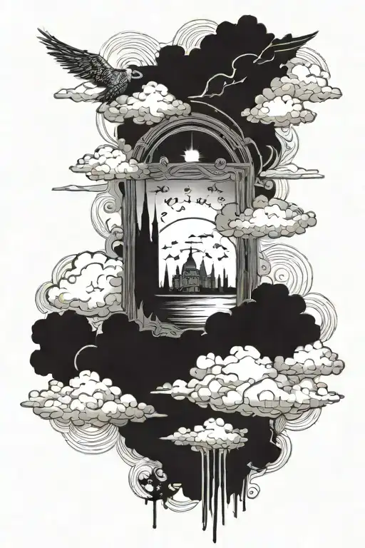 Isaiah 43:1 with clouds surrounding tattoo design idea