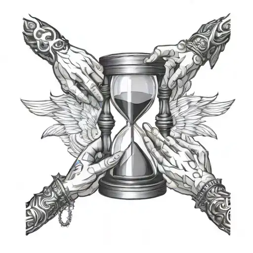 hands opening an hourglass  tattoo design idea