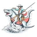 Vintage Cowboy riding a thresher shark tattoo design idea