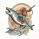 Vintage Cowboy riding a thresher shark tattoo design idea