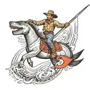 Vintage Cowboy riding a thresher shark tattoo design idea