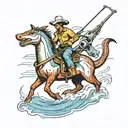 Vintage Cowboy riding a thresher shark tattoo design idea