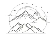 mountain range line drawing filled with finger print with Aries zodiac constellation in the sky above tattoo design idea