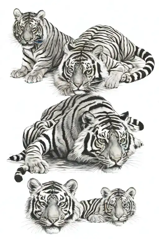 tiger and 2 tiger cubs tattoo design idea