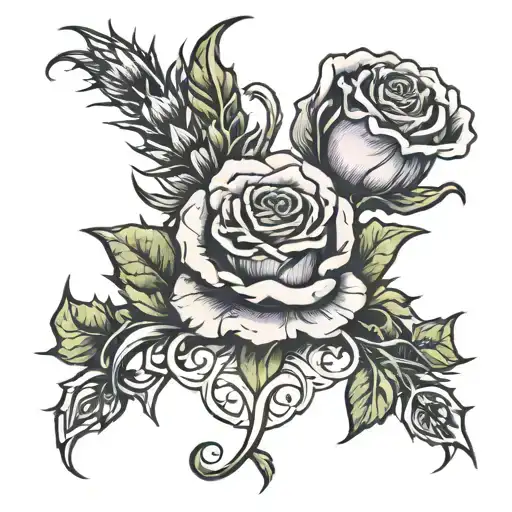 rose and thistle intertwined tattoo design idea