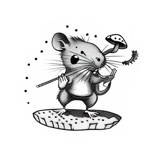 cartoon rat smoking a cigarette under a mushroom tattoo design idea