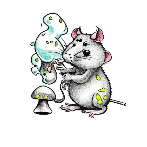 cartoon rat sitting under a mushroom and smoking a cigarette tattoo design idea