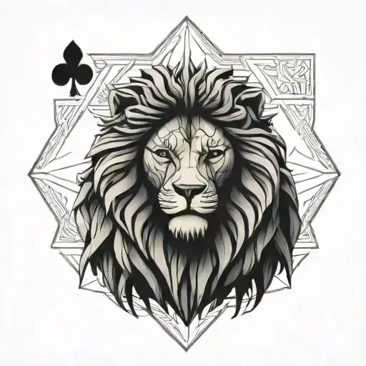 3D King of Spades card with fierce Lion as the King  tattoo design idea