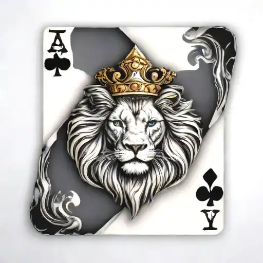 3D King of Spades card with fierce Lion as the King  tattoo design idea