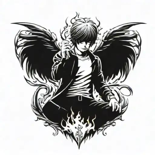 light yagami death note in fire tattoo design idea