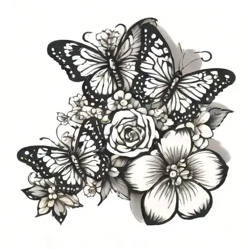 puppy paw print, butterflies, flowers tattoo design idea