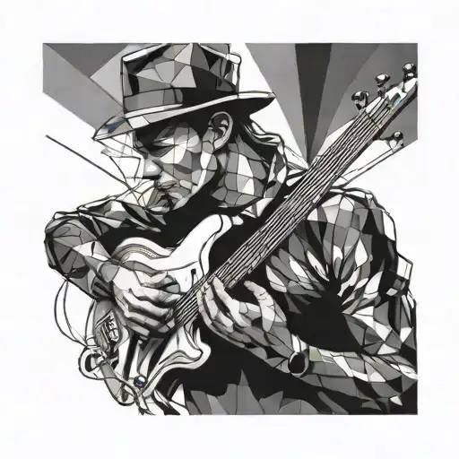 Design a portrait of a famous musician with a geometric background inspired by sound waves tattoo design idea