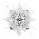 A celestial-themed tattoo representing the interconnectedness of the universe and the pursuit of knowledge, incorporating elements of engineering and philosophy tattoo design idea