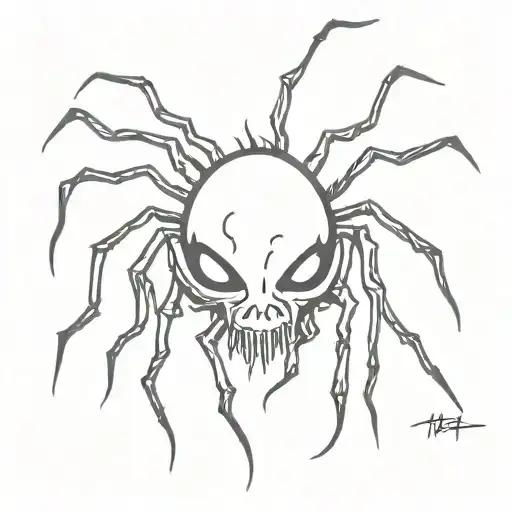 spider head from the movie "The Thing" in black metal style tattoo design idea