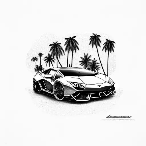 Lamborghini under palmtrees tattoo design idea