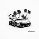 Lamborghini under palmtrees tattoo design idea