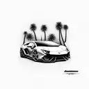 Lamborghini under palmtrees tattoo design idea