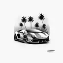 Lamborghini under palmtrees tattoo design idea