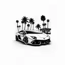 Lamborghini under palmtrees tattoo design idea