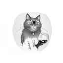 A black cat sipping wine from a glass tattoo design idea