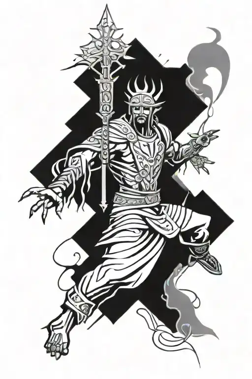 Cristo Redentor ronin warrior and lightnings sround him tattoo design idea