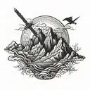 mountains and ronin warrior tattoo design idea