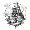 mountains and ronin warrior tattoo design idea