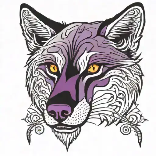 Wolf face black and purple tattoo design idea