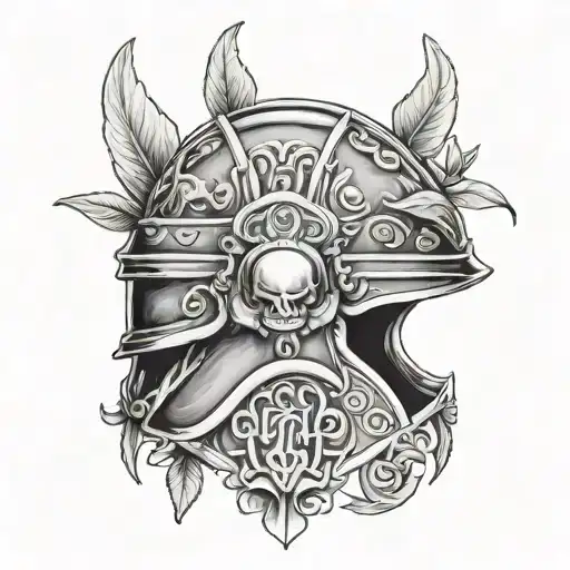 roman helmet with lillies and olive branches and celtic bands  tattoo design idea