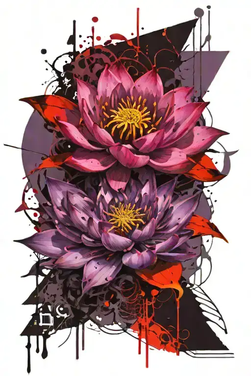purple lotus cybernetic tattoo design idea